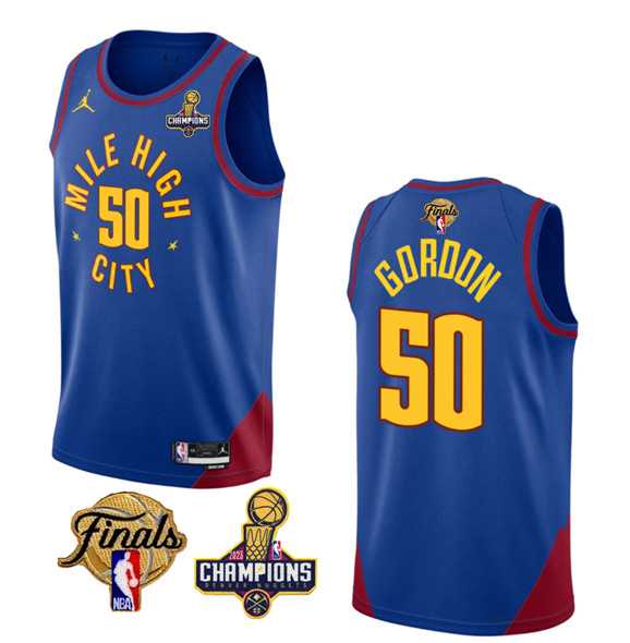 Mens Denver Nuggets #50 Aaron Gordon Blue 2023 Nuggets Champions Patch And Finals Patch Statemenr Edition Stitched Basketball Jersey